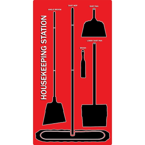 5S Housekeeping Shadow Board Broom Station Version 4 - Red Board / Black Shadows No Broom